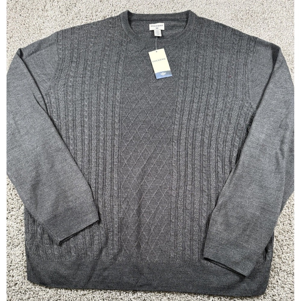 NEW Dockers‎ Mens Fisherman Style Pullover Crewneck Sweater Gray XXL - Picture 2 of 9